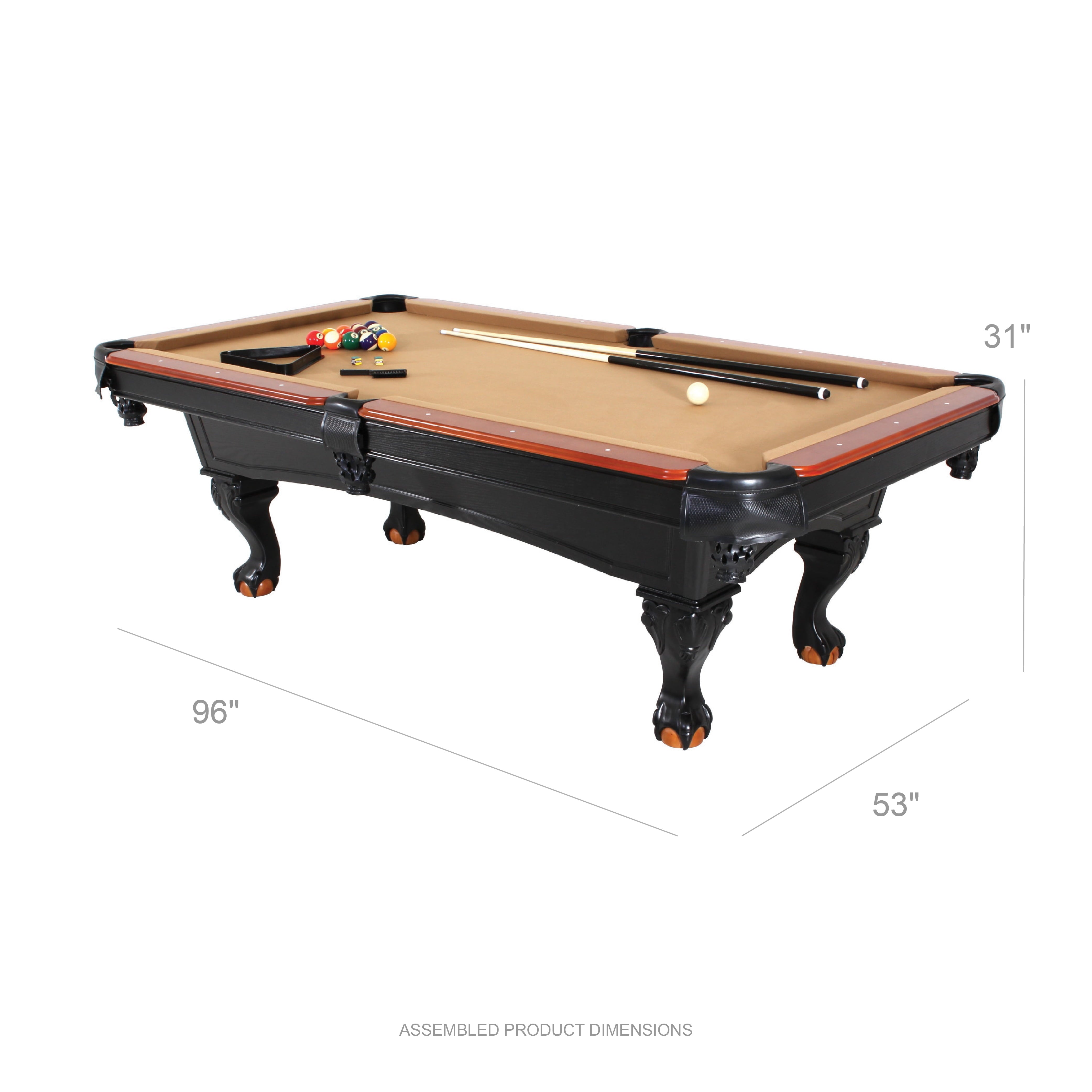 8' Covington Billiard Table with Carved Solid-Wood Legs and Antiqued Wood Finish