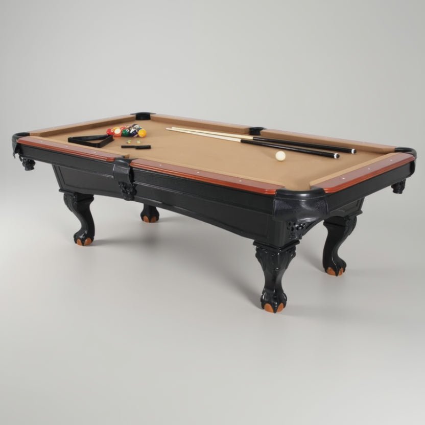 8' Covington Billiard Table with Carved Solid-Wood Legs and Antiqued Wood Finish