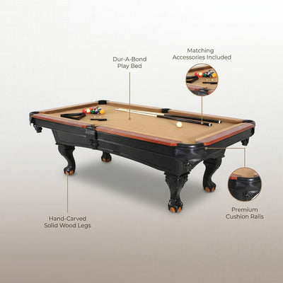 8-Foot Covington Billiard Table with Carved Solid-Wood Legs